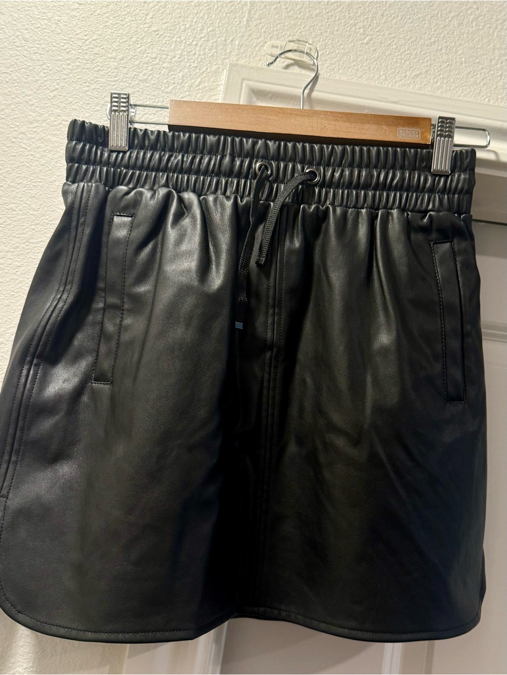 Top Shop Black Faux Leather Drawstring Skirt